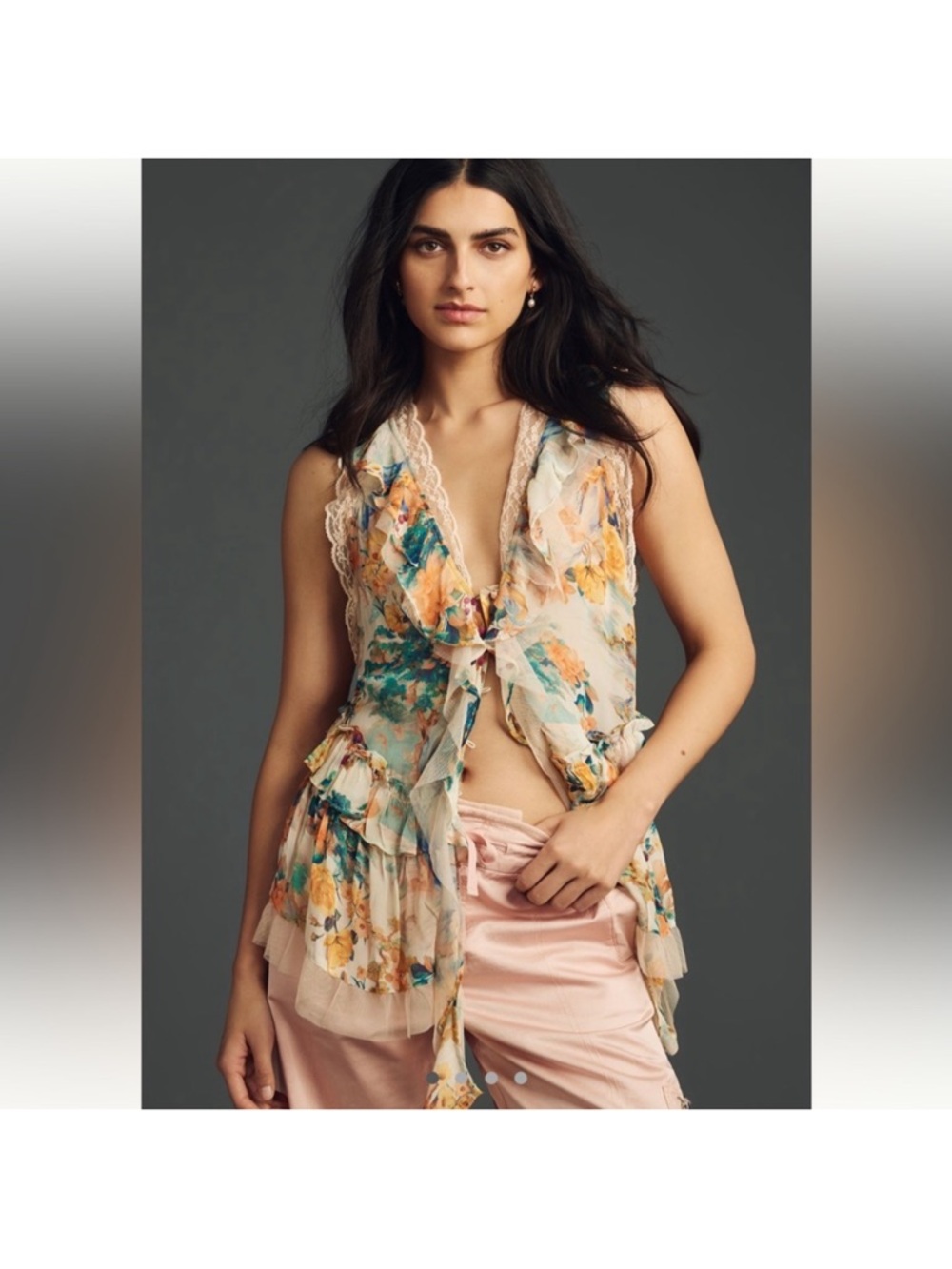 NWT Anthropologie Floral Ruffle V-Neck summer top